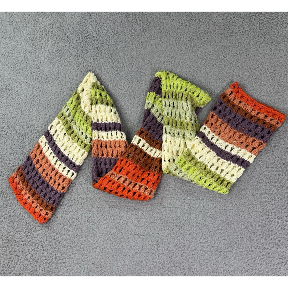 Handmade Crochet Scarf Multicolor Striped Knit Boho Lightweight